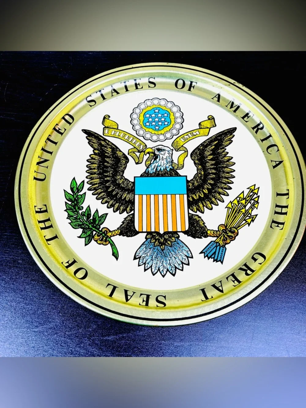 Vintage Metal Tray Great USA Seal Eagle Wall Decor Patriotic‎ Platter Mancave